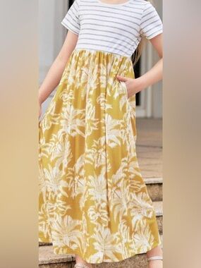 Goryla Yellow Tropical Print Maxi Dress Sleeveless Summer Beach Vacation Size 14